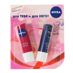 Набор Nivea Для тебя и для него бальзамы для губ (активный уход для мужчин + фруктовое сияние вишня)