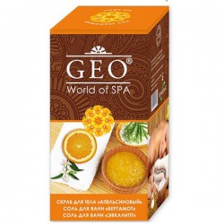 Набор GEO №331 апельсин скраб для тела + соль для ванн бергамот + соль для ванн эвкалипт 300 мл + 100 г + 100 г