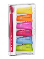 Набор Curaprox зубная паста БИ Ю в тюбиках 6 вкусов по 10 мл  + зубная щетка для взрослых CS5460