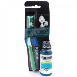 Набор Reach зубная щетка флосс клин средней жесткости + ополаскиватель для рта Листерин 95 мл