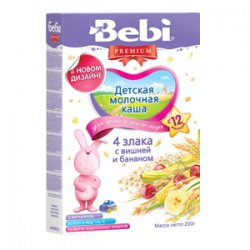 Каша молочная Bebi Премиум 4 злака вишня банан с 12 мес 200 г