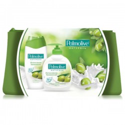 Набор Palmolive Натурэль интенсивное увлажнение олива и увлажняющее молочко гель для душа + жидкое мыло + косметичка 250 мл + 300 мл